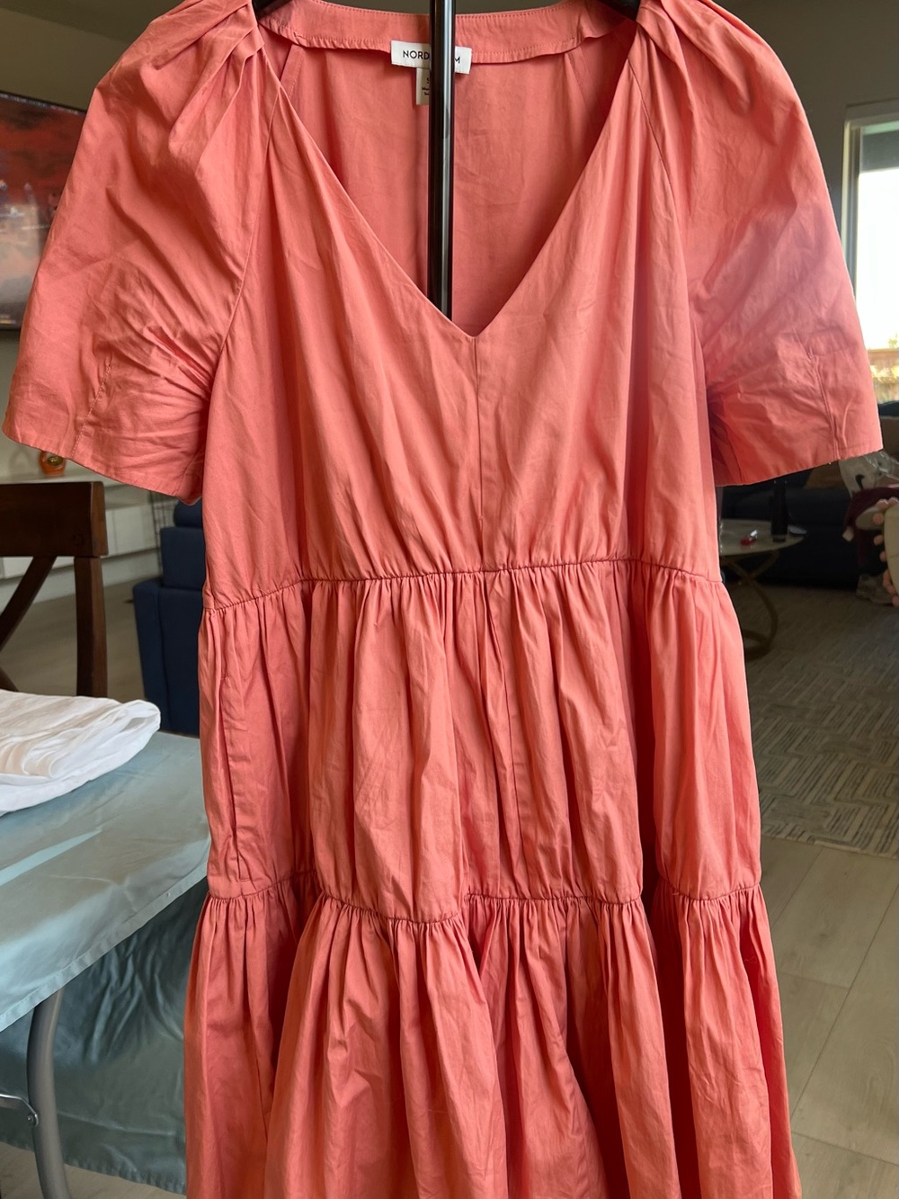 Nordstrom Coral V-Neck Tiered Midi Dress